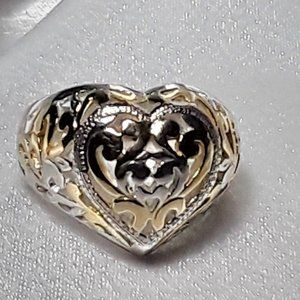 Delicate Open Cutwork Gold tone & Sterling Heart Pinky Ring Size 5